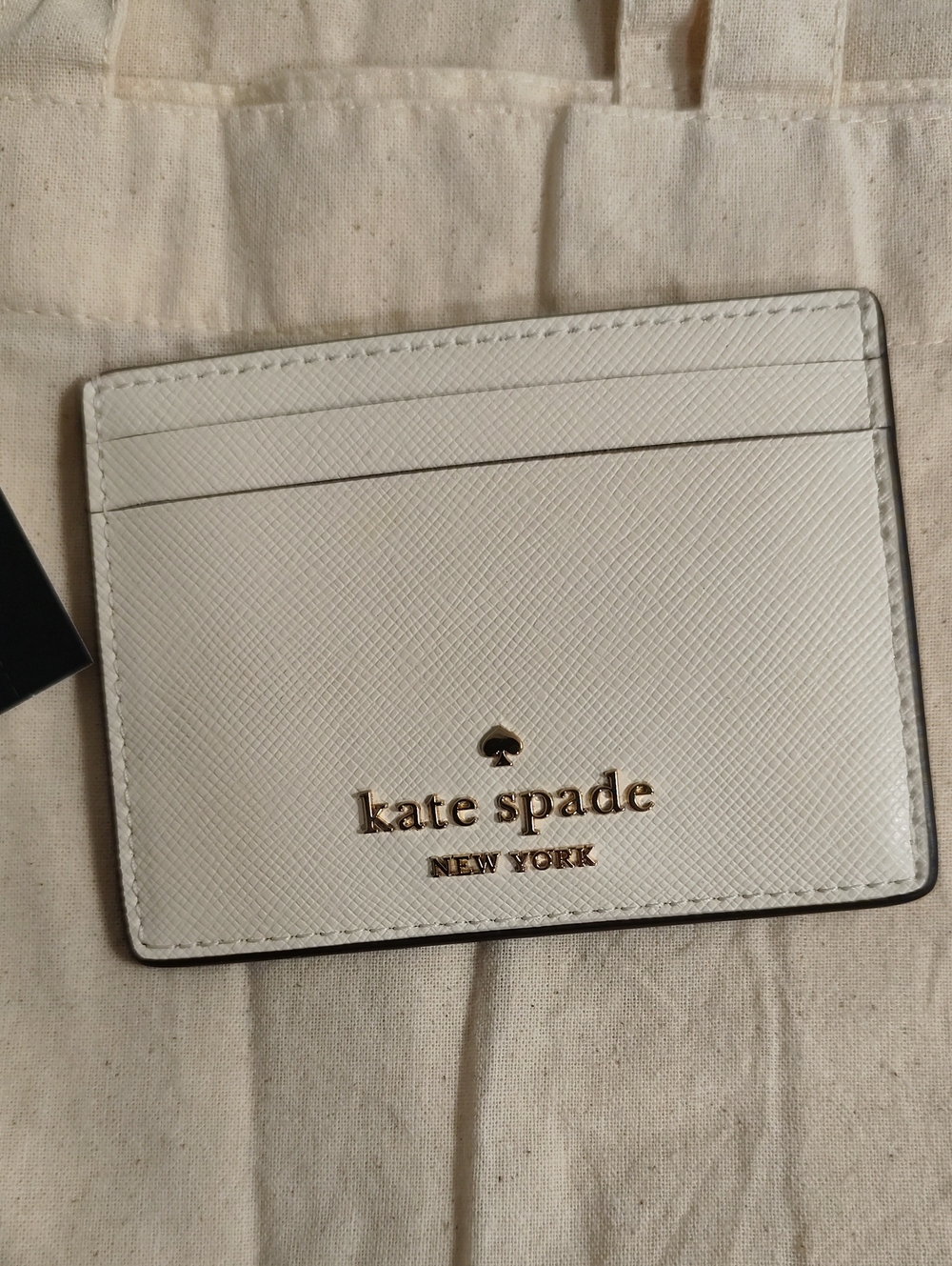 kate spade White Saffiano Leather Card Holder with Gold Logo